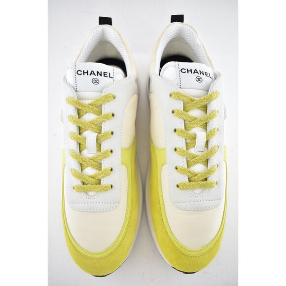 Chanel 22P Mens Ivory Grey Yellow CC Logo Low Top Lace Up Trainer Sneaker 44 11 - Picture 5 of 9